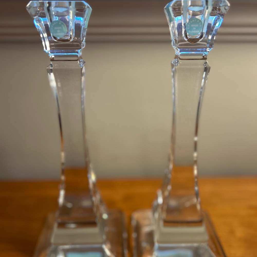 Pair of Tiffany & Co. Square Candlesticks in Crystal Glass
